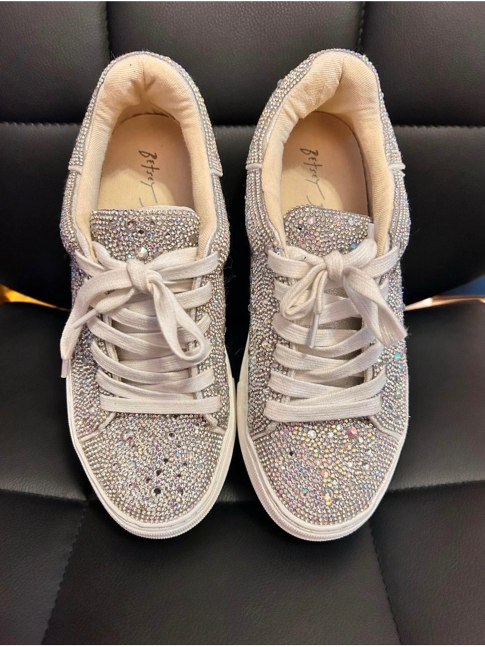 Betsey Johnson Iridescent Crystal Embellished Platform Sneakers